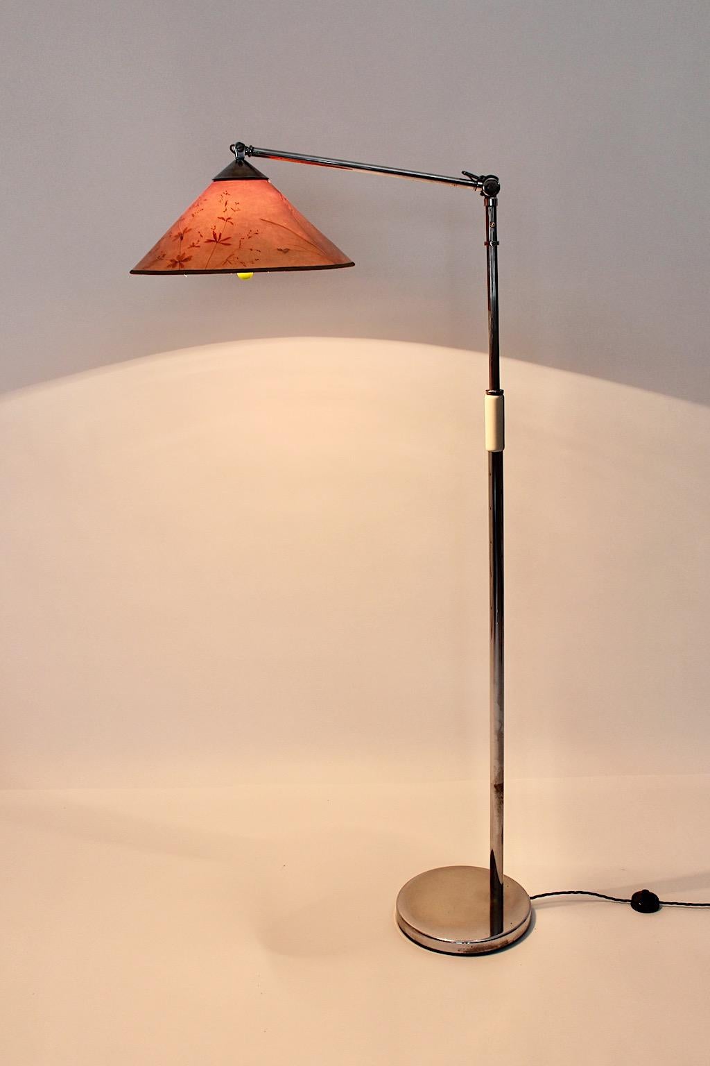 Lampadaire Art déco Kaspar & Sic en laiton nickelé avec abat-jour en papier Vienne 1932 en vente 11