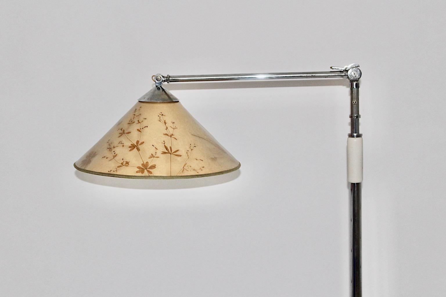 Art Deco Floor Lamp Kaspar & Sic Nickel Plated Brass Paper Shade Vienna 1932 For Sale 4