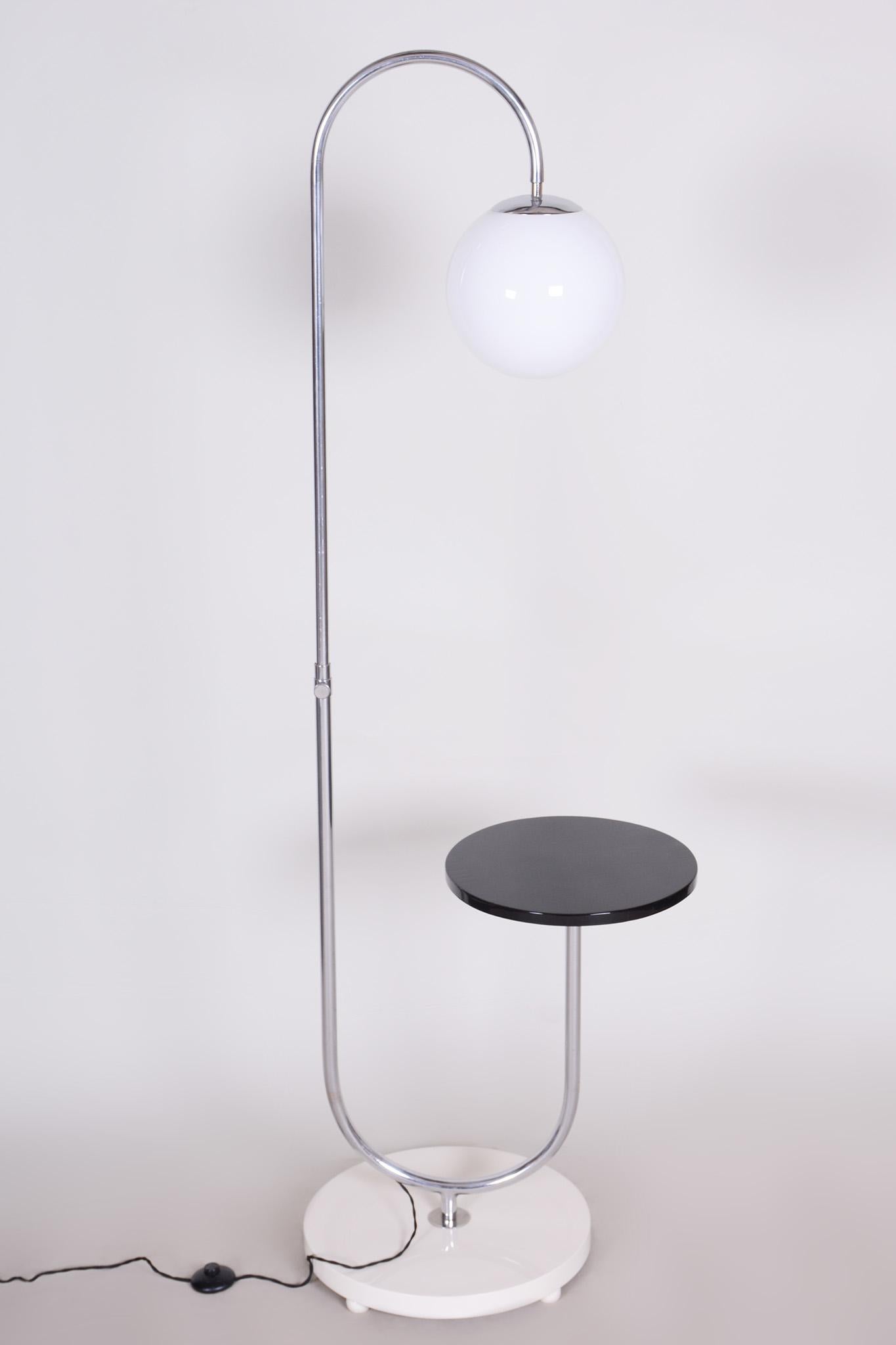 Milk Glass Art Deco Floor Lamp Made 30s, Designed by Halabala, Made by UP Závody, Restored For Sale