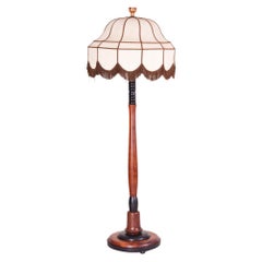 Antique Art Deco Floor Lamp, Made in 1920s Czechia Finished with Shellac Polish, Oak