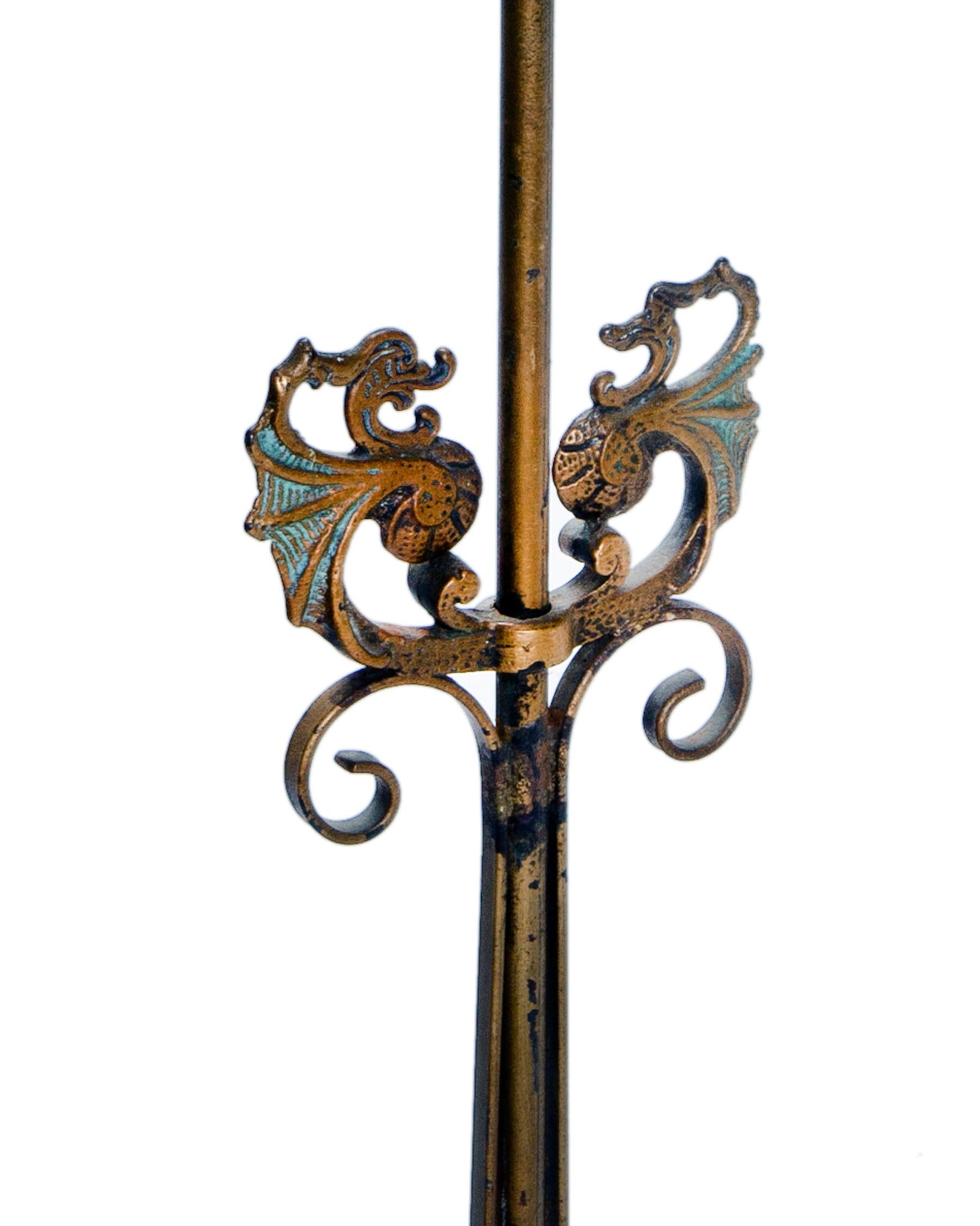 Brass Art Deco Floor Lamp/Silk Shade