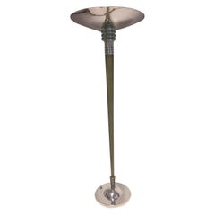 Vintage Art Deco Floor Lamp Silver Platted, Glass Details and Wood Stand Crackle Finish