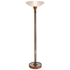 Art Deco Floor Lamp Torchiere, Glass and Copper on Brass, 1930s, English