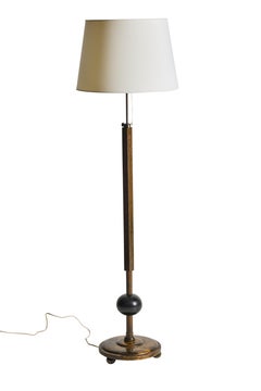 Art Deco Floor Lamp with Adjustable Height, Wood, 1930s-40s