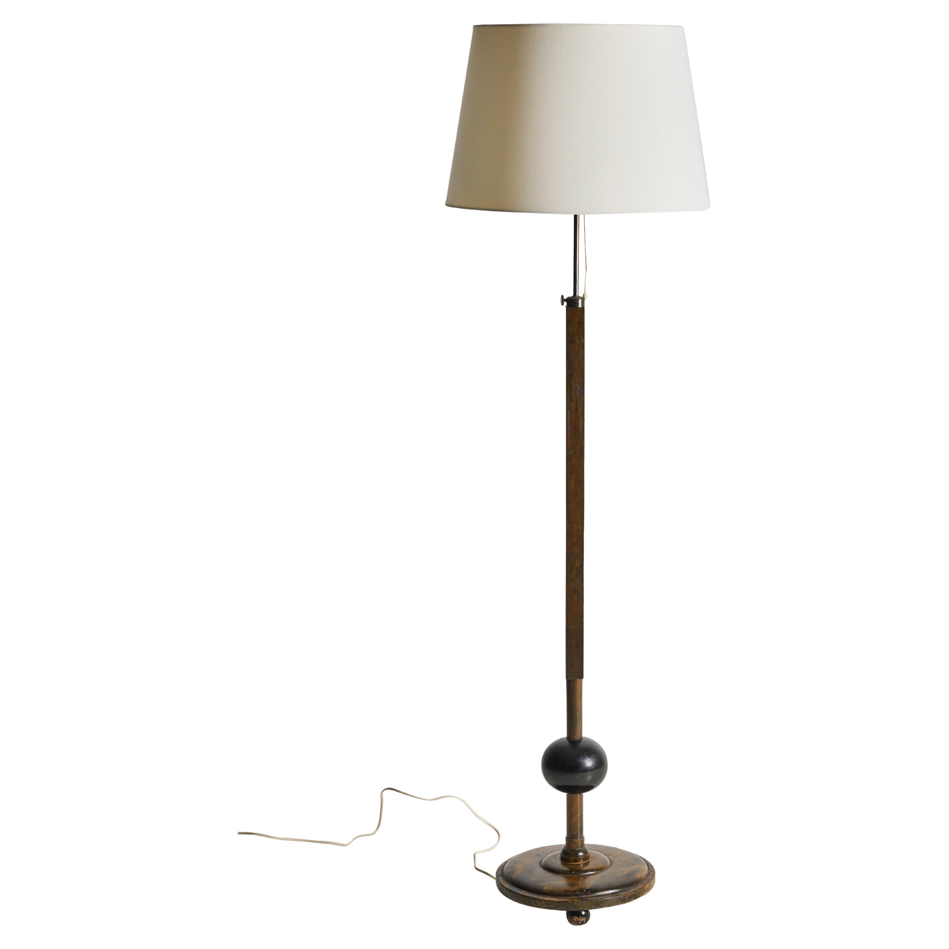 Lampada da terra Art Deco ad altezza regolabile, Wood, anni '30-'40