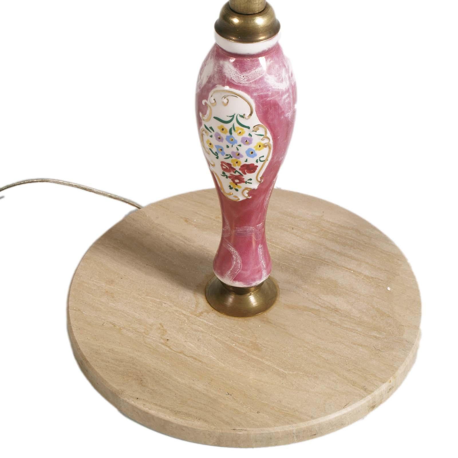 Elegante lampada da terra Art Decor con stelo in ottone dorato e inserti in porcellana Richard Ginori decorati a mano. Base in marmo