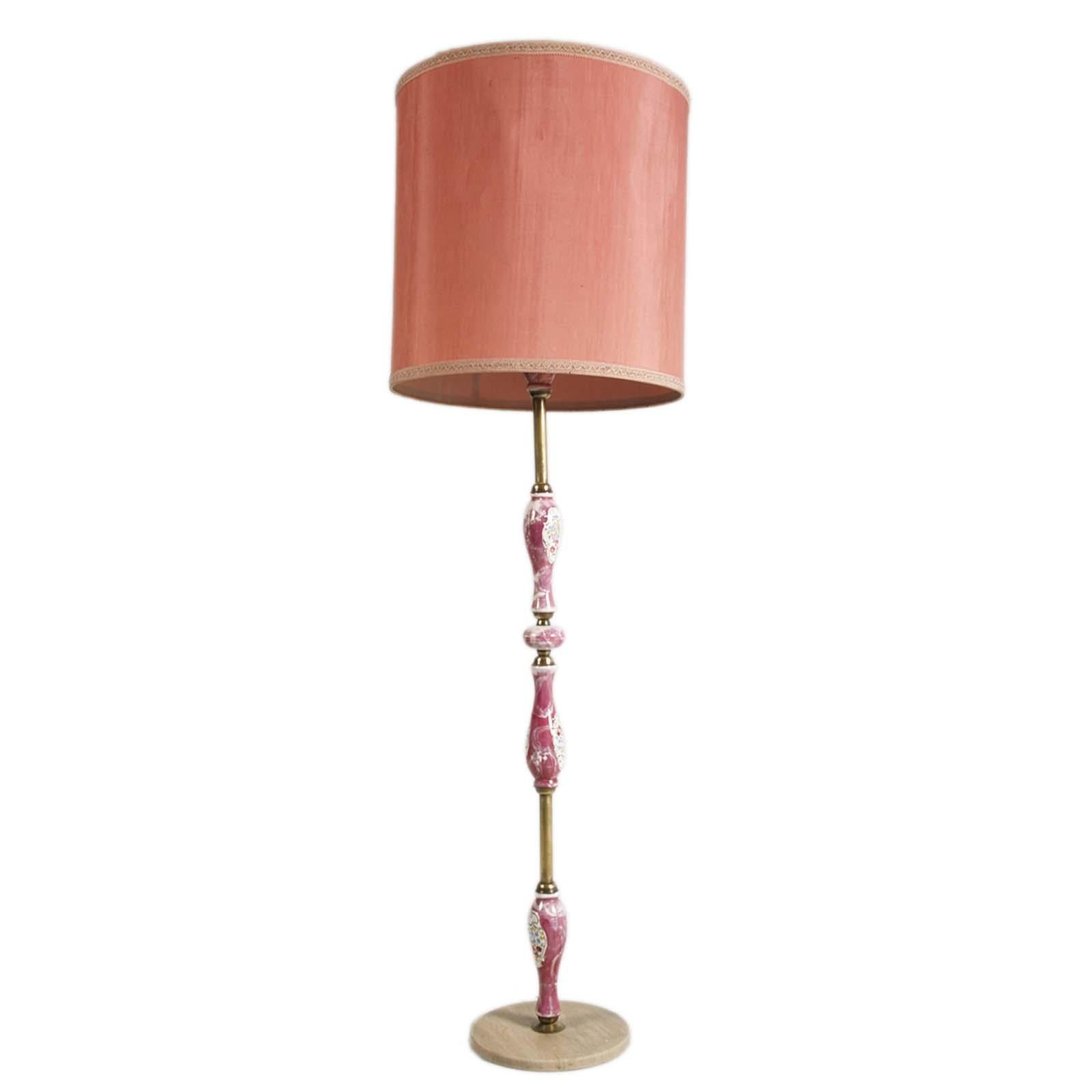 Art Deco Floor Lamp with Gilt Brass Stem with Inserts Richard Ginori Porcelain For Sale 1