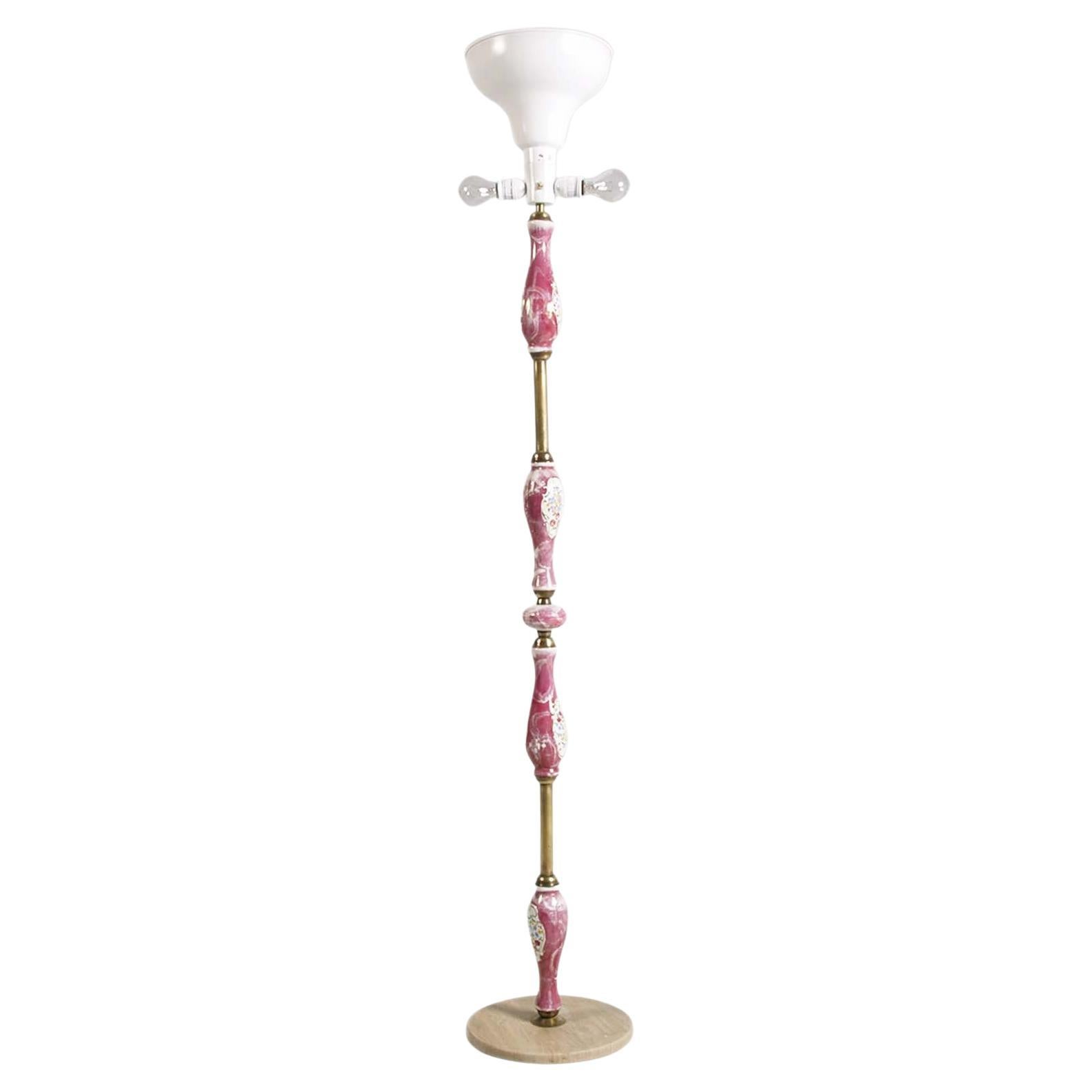 Art Deco Floor Lamp with Gilt Brass Stem with Inserts Richard Ginori Porcelain For Sale