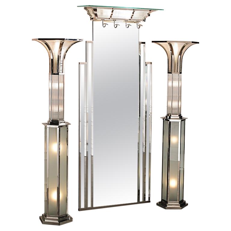 Art Deco Lamp on Column with Nickel Finish