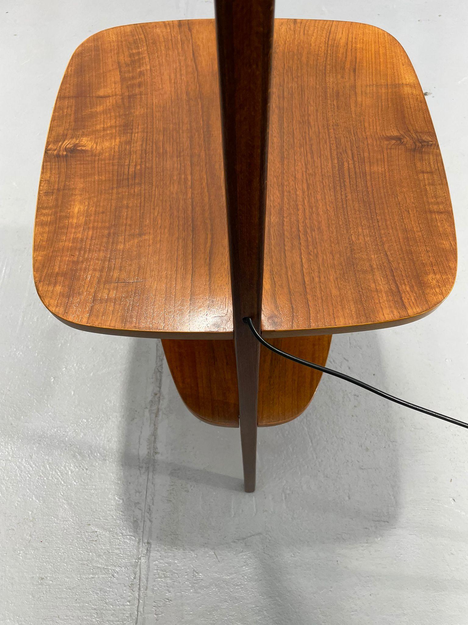 Art Deco Floor Lamp with Milk Glass and Side Table, Thonet, 1950s – Czechoslovak For Sale 5