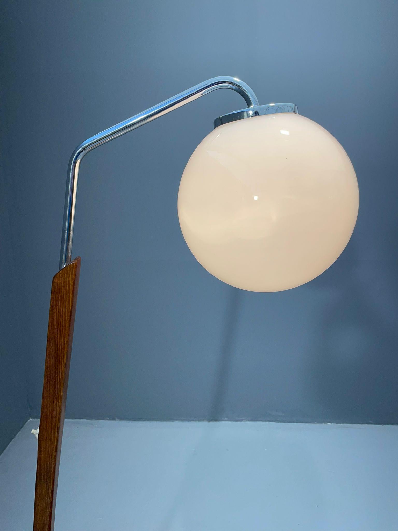 Art Deco Floor Lamp with Milk Glass and Side Table, Thonet, 1950s – Czechoslovak For Sale 7