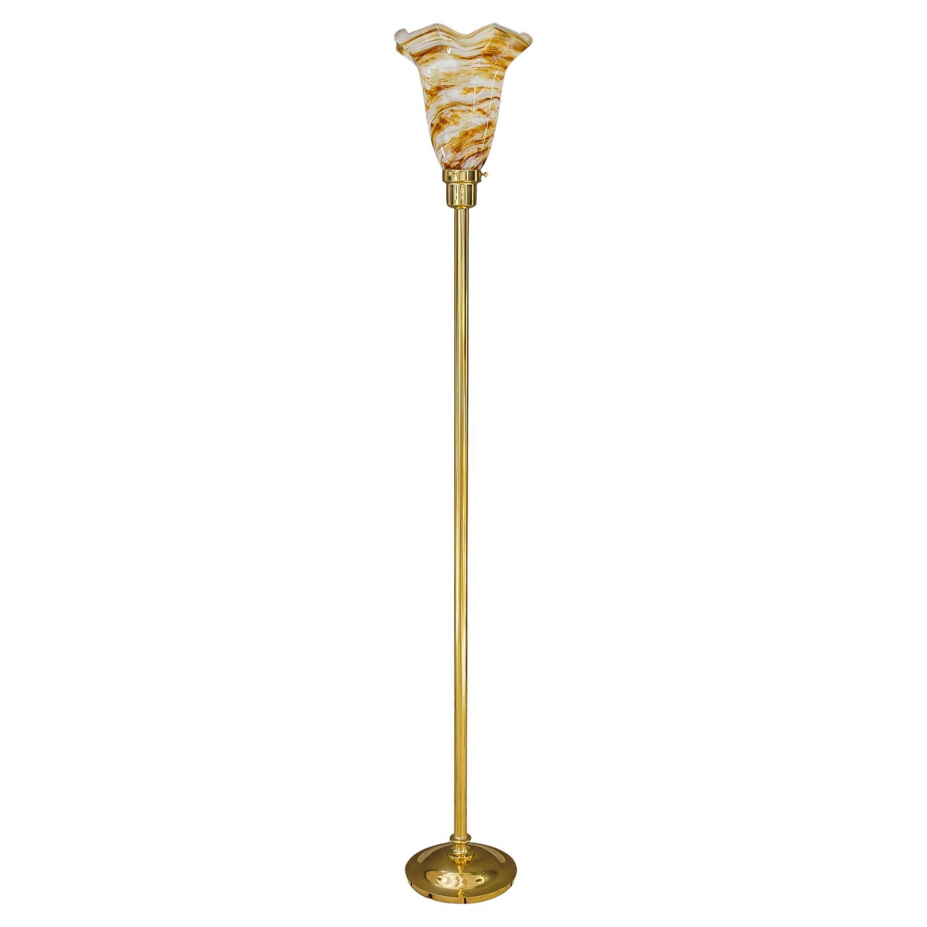 Art deco Stehleuchte mit original Art deco Glasschirm Wien um 1920er Jahre
