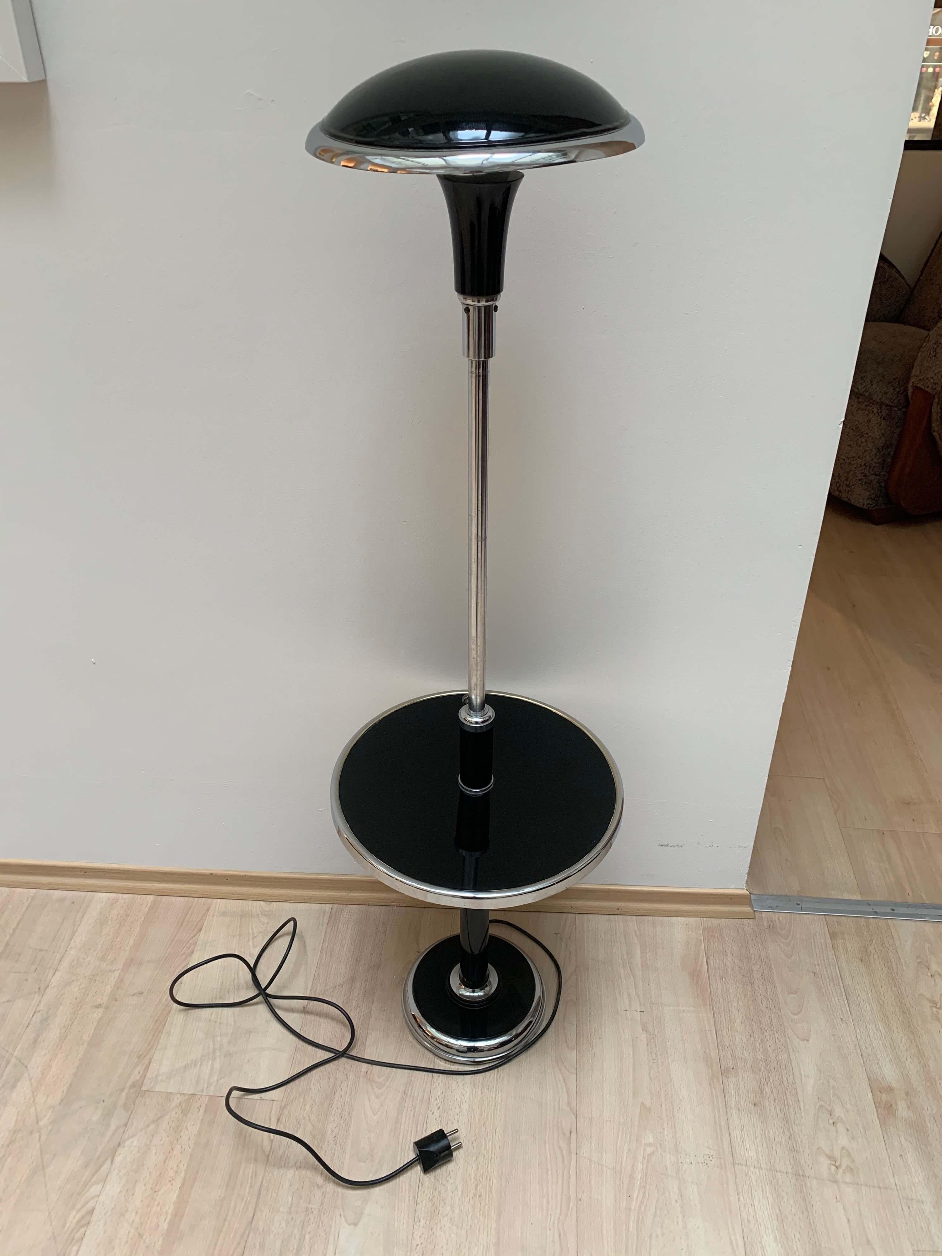 Galvanized Art Deco Floor Lamp by Georges Halais, Chrome, Black Lacquer, France, circa 1930