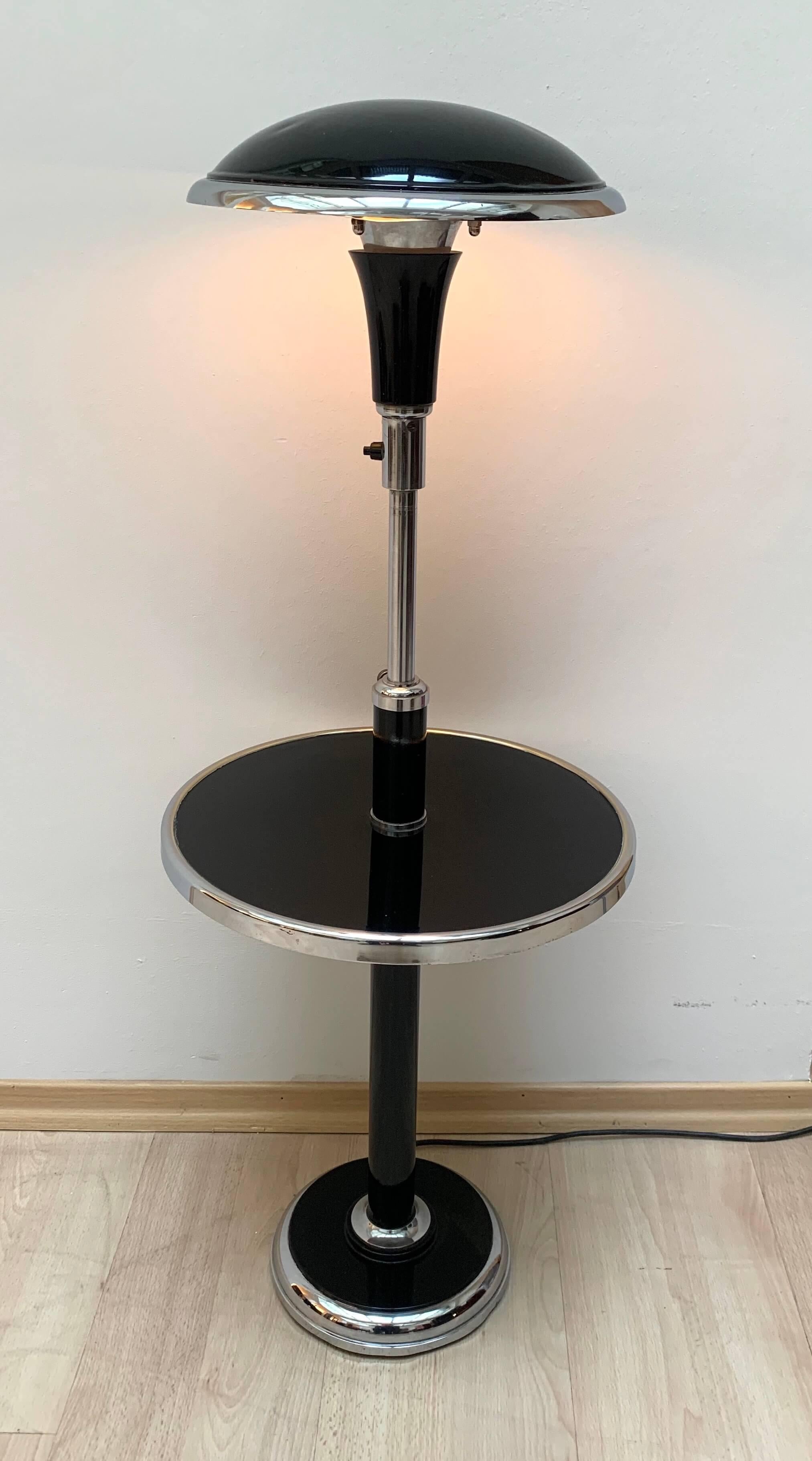 Mid-20th Century Art Deco Floor Lamp by Georges Halais, Chrome, Black Lacquer, France, circa 1930