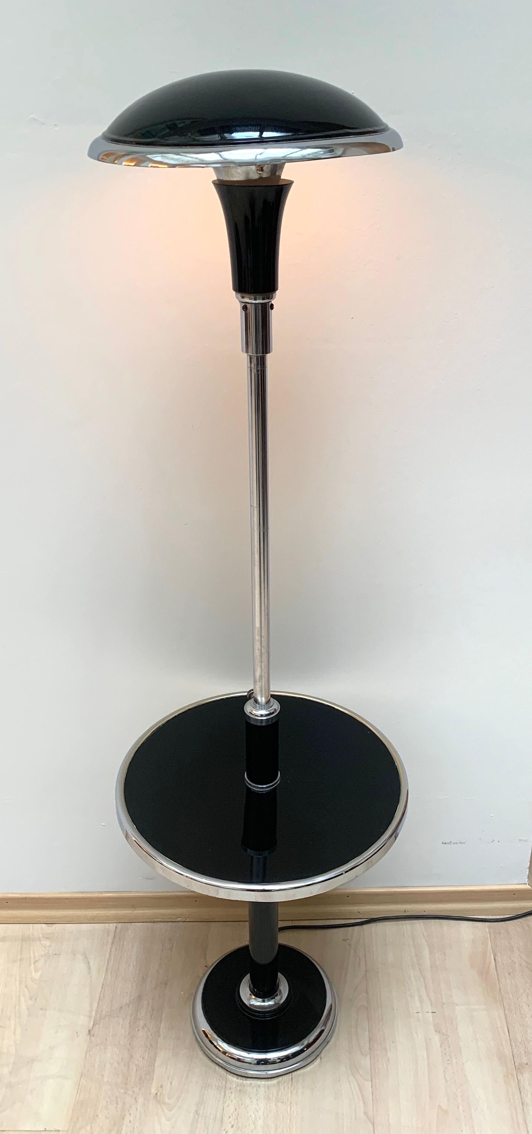Plastic Art Deco Floor Lamp by Georges Halais, Chrome, Black Lacquer, France, circa 1930