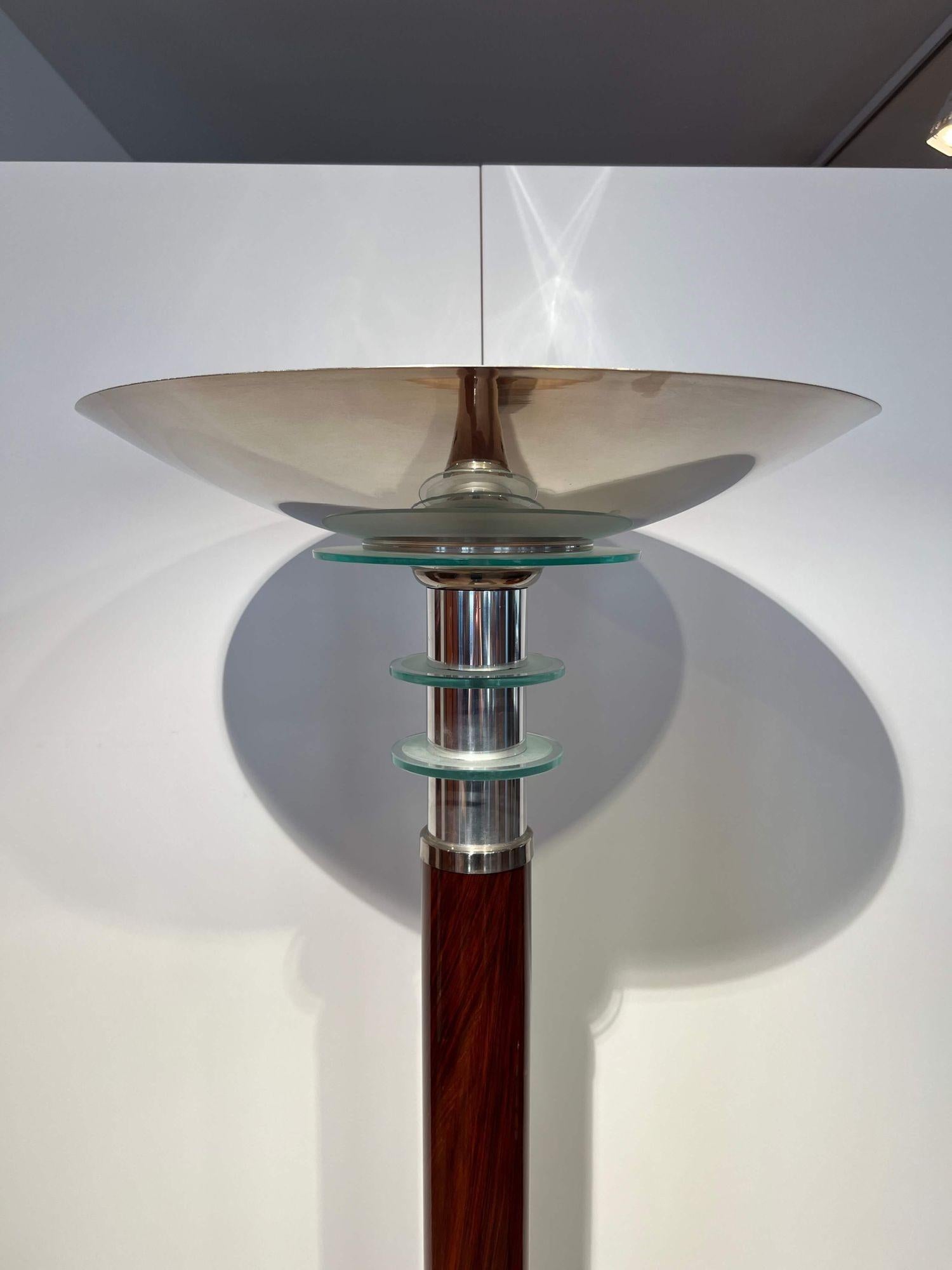 Art Deco Floor Lamp with Side Table, Walnut and Chrome, France, circa 1930 For Sale 8