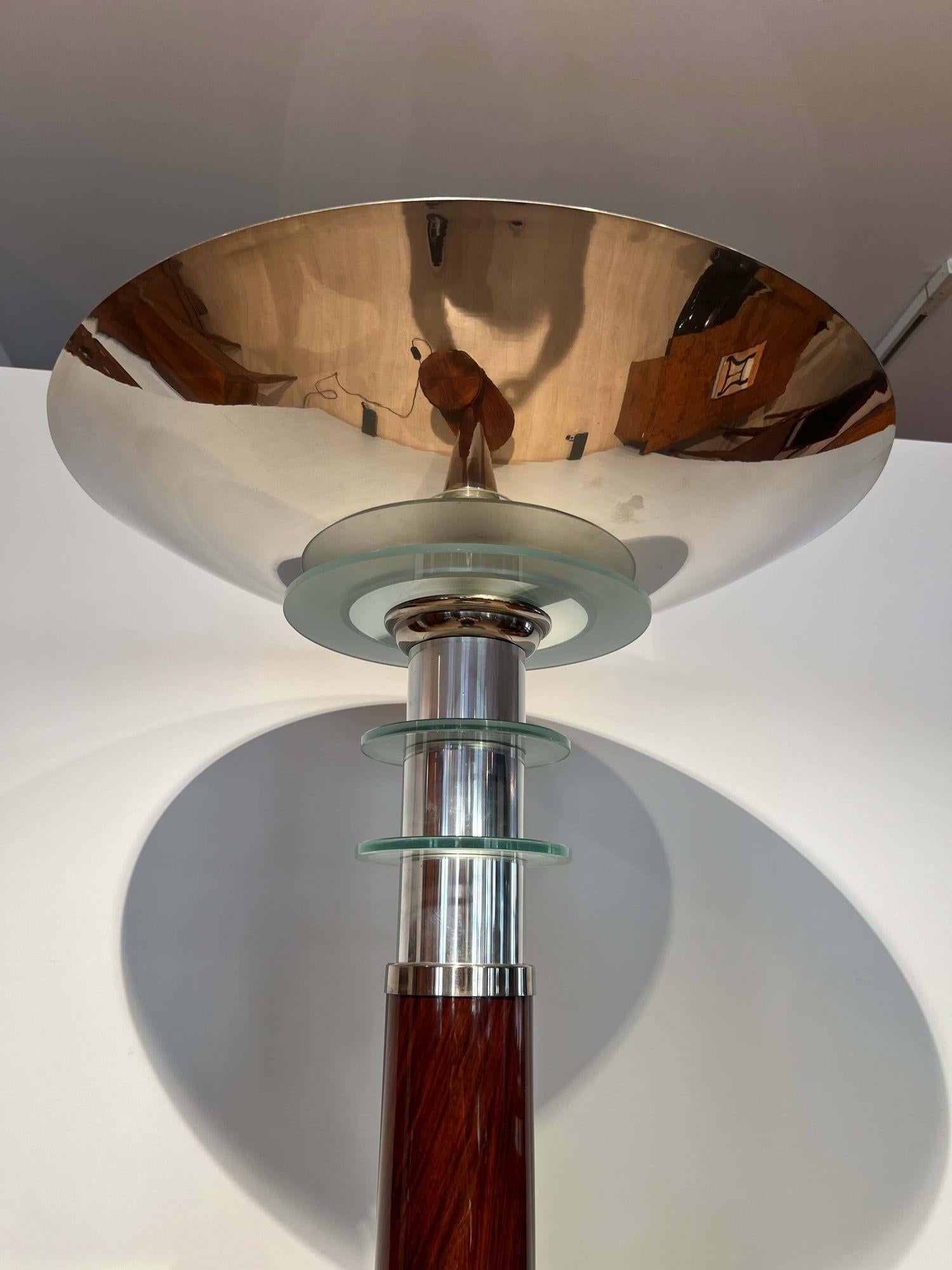 Art Deco Floor Lamp with Side Table, Walnut and Chrome, France, circa 1930 For Sale 9