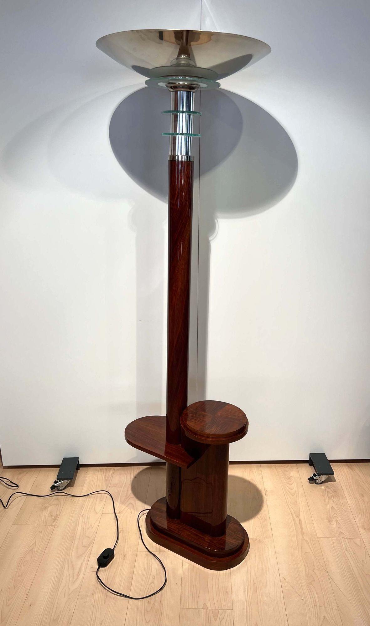 Art Deco Floor Lamp with Side Table, Walnut and Chrome, France, circa 1930 In Good Condition For Sale In Regensburg, DE