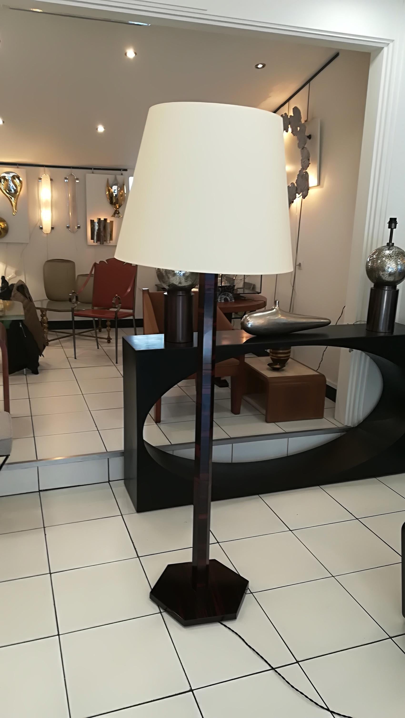 Art Deco Floor Lamp Wood with Aluminum Cup and Lampshade 6