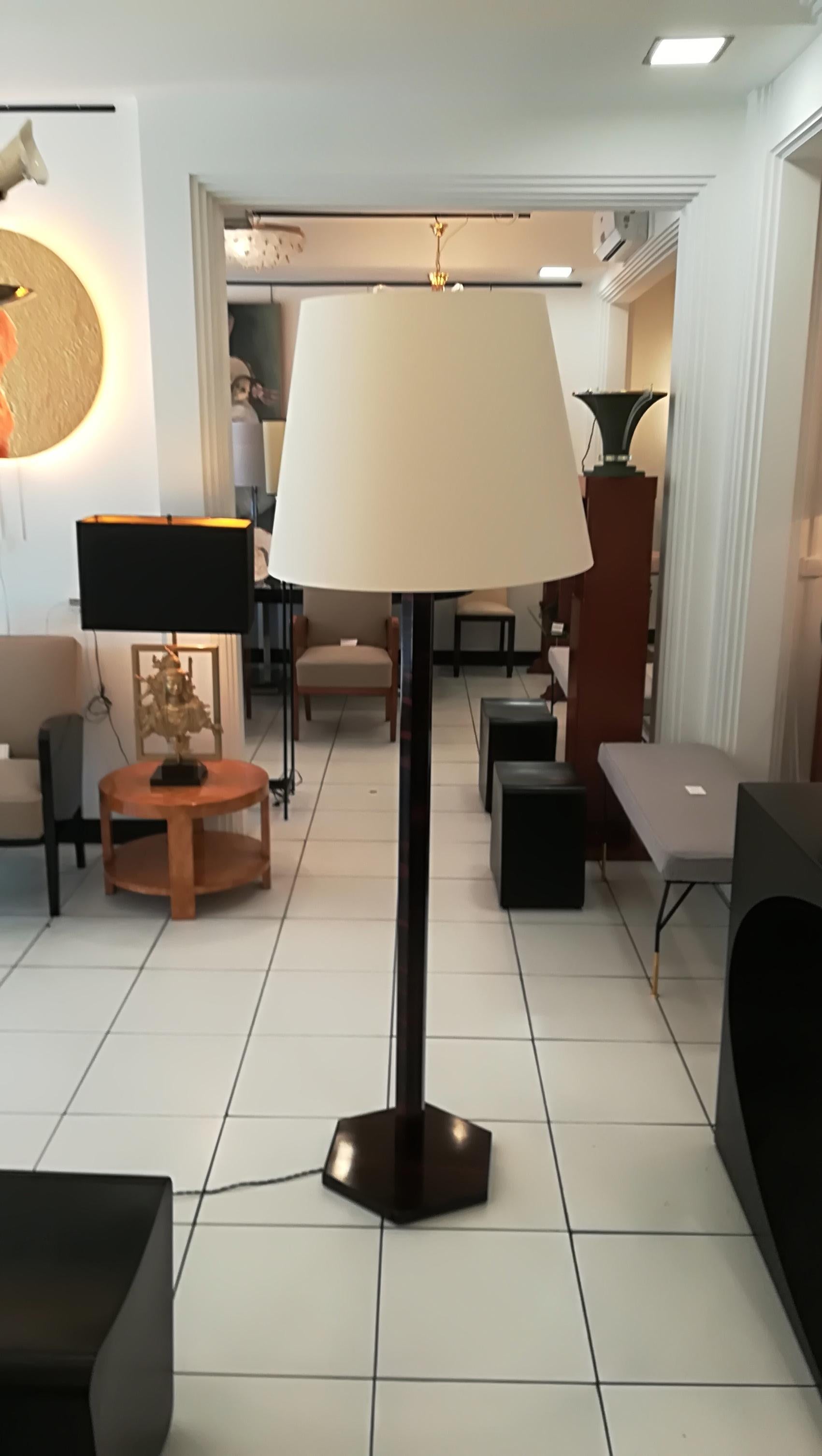 Art Deco Floor Lamp Wood with Aluminum Cup and Lampshade 7