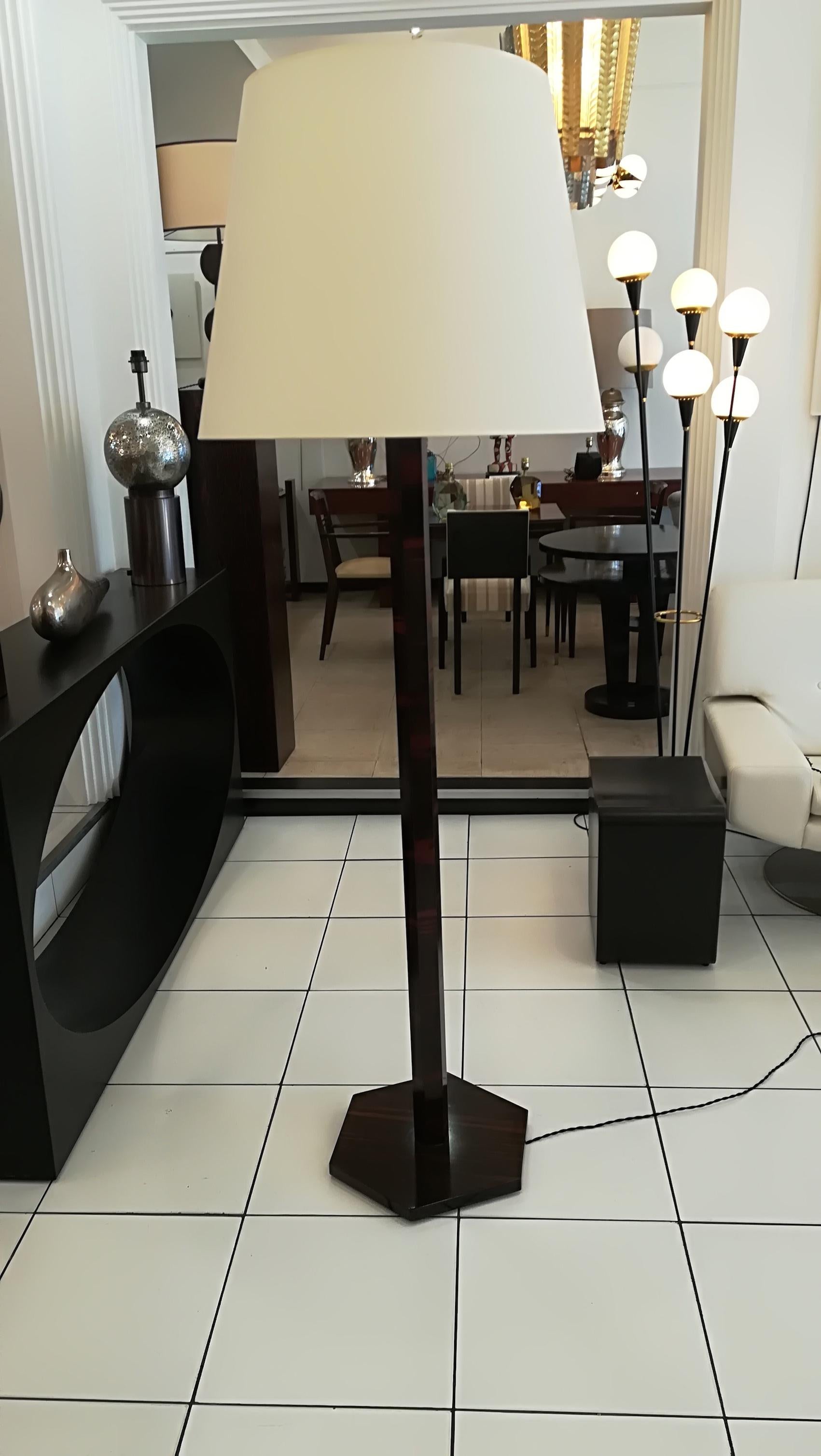 Art Deco Floor Lamp Wood with Aluminum Cup and Lampshade In Excellent Condition In Saint-Ouen, FR