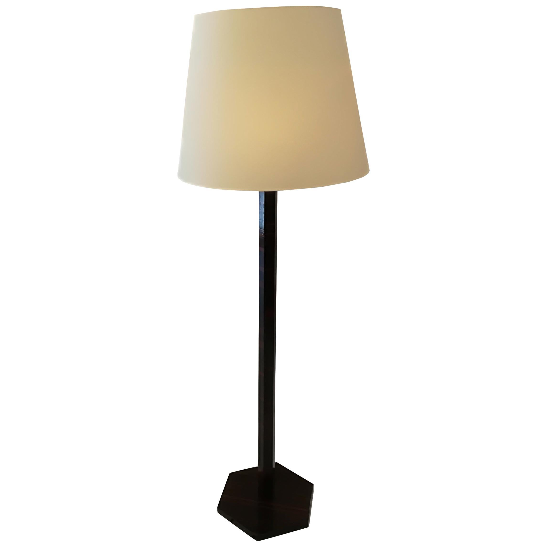 Art Deco Floor Lamp Wood with Aluminum Cup and Lampshade