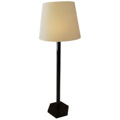 Art Deco Floor Lamp Wood with Aluminum Cup and Lampshade