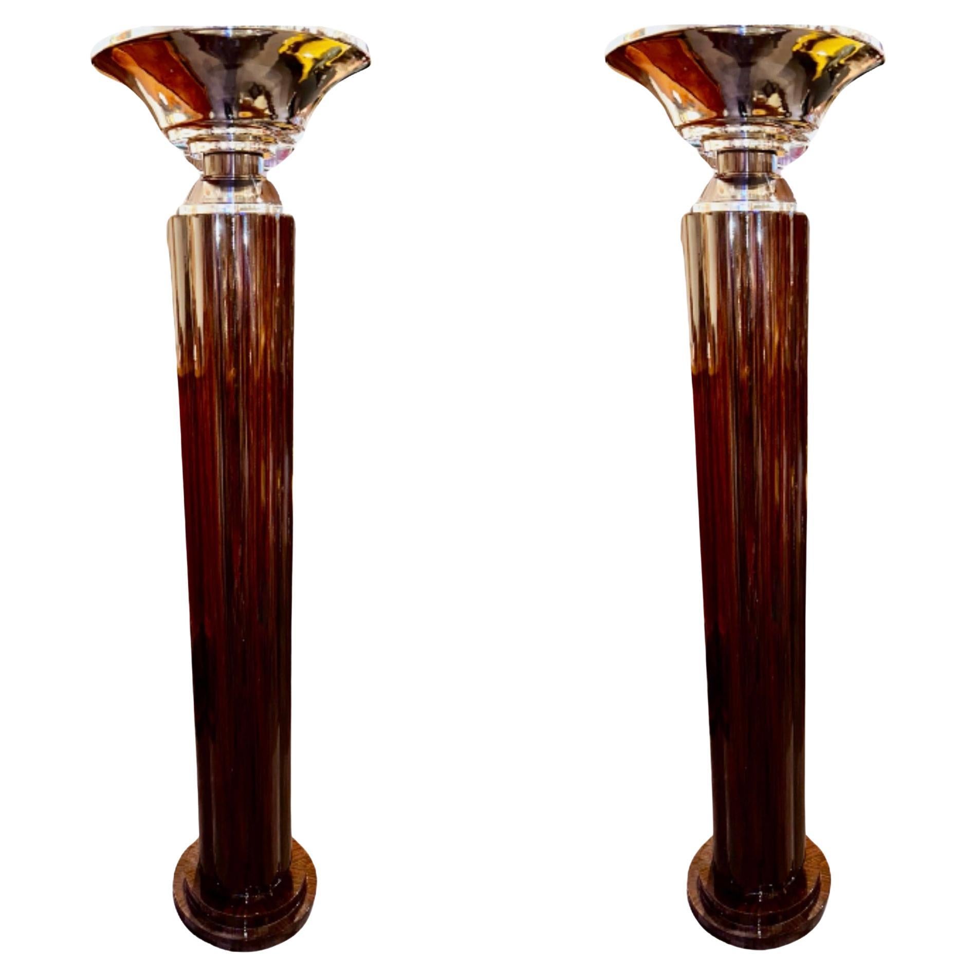 Art Deco Floor Lamps Ruhlmann Style Chrome Tops Custom Made For Sale