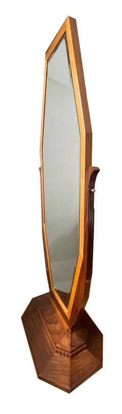 Art Deco Floor Mirror with Hardwood Frame, Movable Design, France 1930