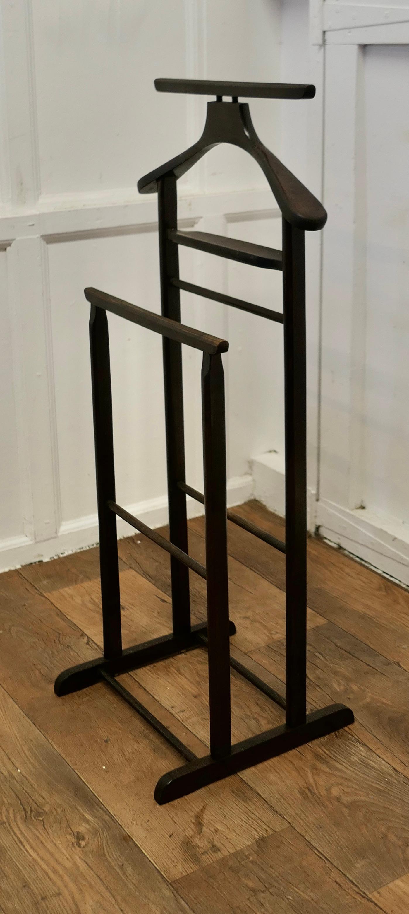Art Deco Floor Standing Suit Hanger, Bedroom Valet  

 A very useful piece, the hanger or Valet is made in Beech, it will accommodate jacket and a separate rail for your trousers, but it would do just as well for your jeans and a jacket overnight or