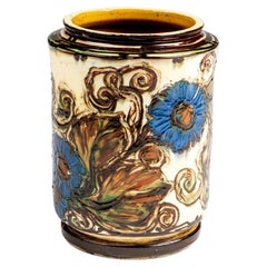 Art Deco Floor Vase with Floral Relief by Herman August Kähler