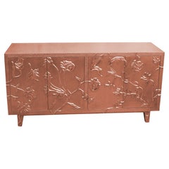 Credenza floreale Art Deco in pregiato rame martellato - Mobile in metallo intagliato
