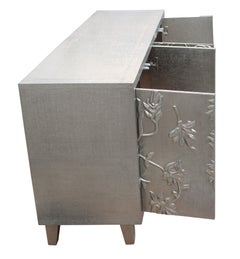 Art Deco Floral Credenza in Fine Hammered White Bronze – Carved Metal Cabinet