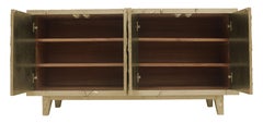 Art Deco Floral Credenza in Med. Gehämmertes Messing - Geschnitztes Metallkabinett