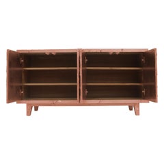 Art Deco Floral Credenza in Med. Gehämmertes Kupfer - Geschnitztes Metallkabinett