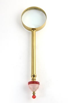 Art Deco Floral Crystal and Brass Magnifier