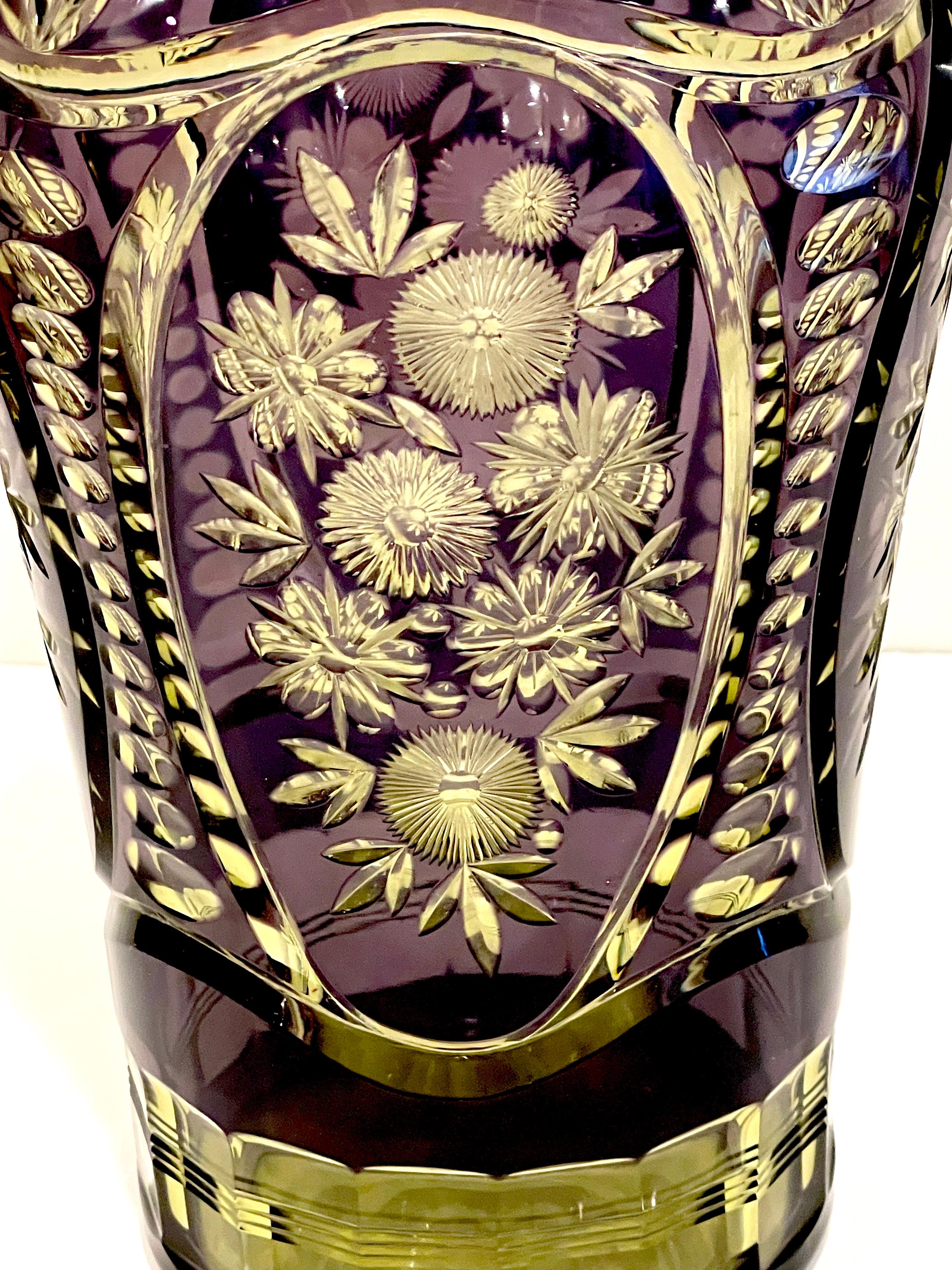 Art Deco Floral Engraved Amethyst & Uranium Crystal Vase by Val St. Lambet 2