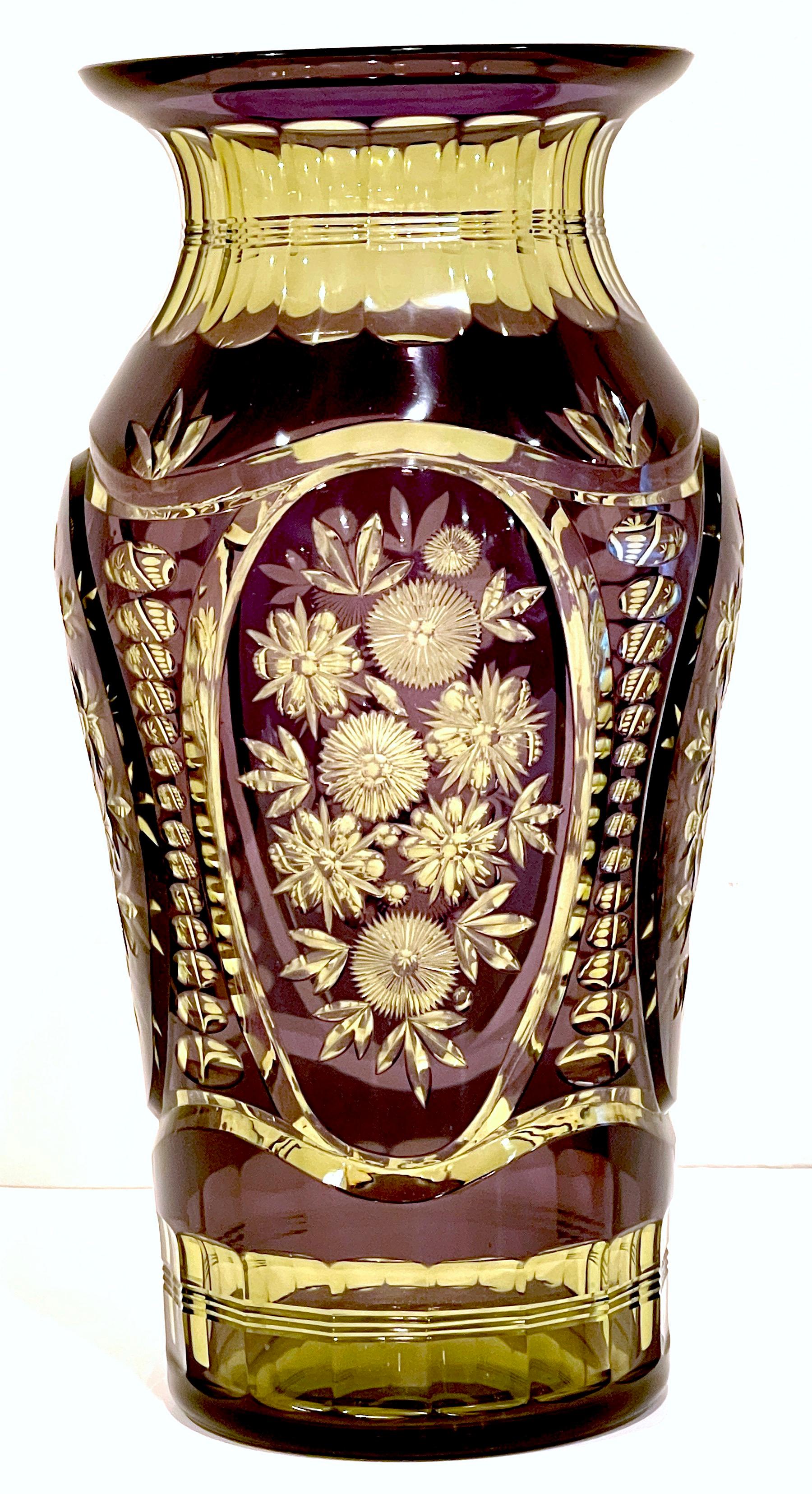 Art Deco Floral Engraved Amethyst & Uranium Crystal Vase by Val St. Lambet 3