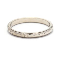 Art Deco Floral Engraved Wedding Band, 18K White Gold, Ring Size 5.25, Stackable