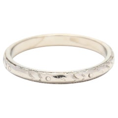 Antique Art Deco Floral Engraved Wedding Band, 18K White Gold, Ring Size 5.25, Stackable