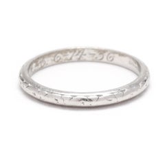 Art Deco Floral Engraved Wedding Band, Platinum, Ring Size 5.5, Thin Stackable