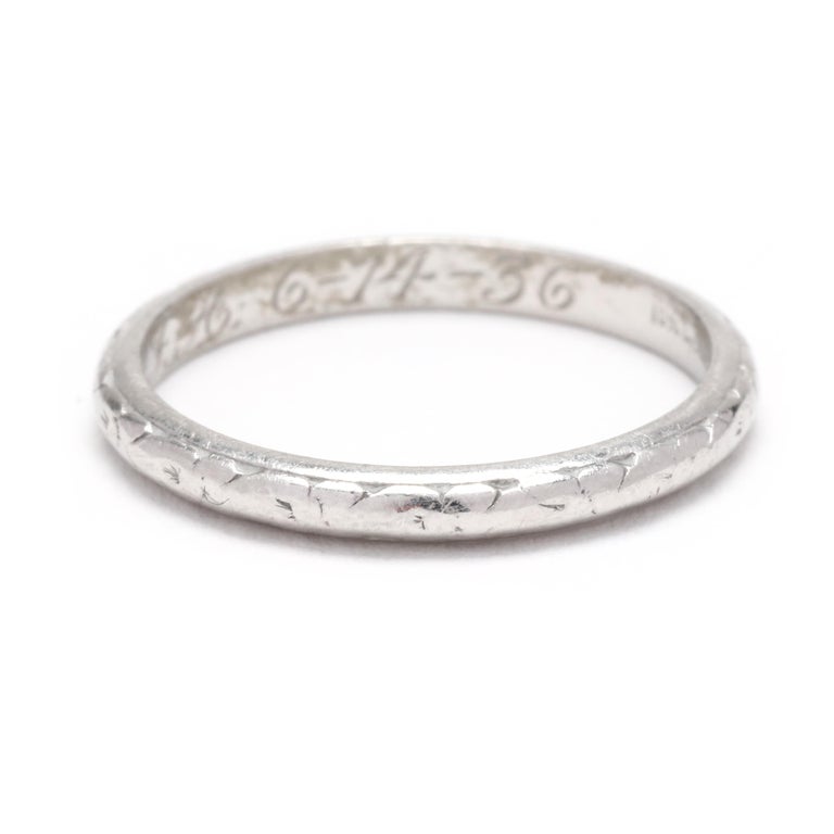 Art Deco Floral Engraved Wedding Band, Platinum, Ring Size 5.5, Thin ...