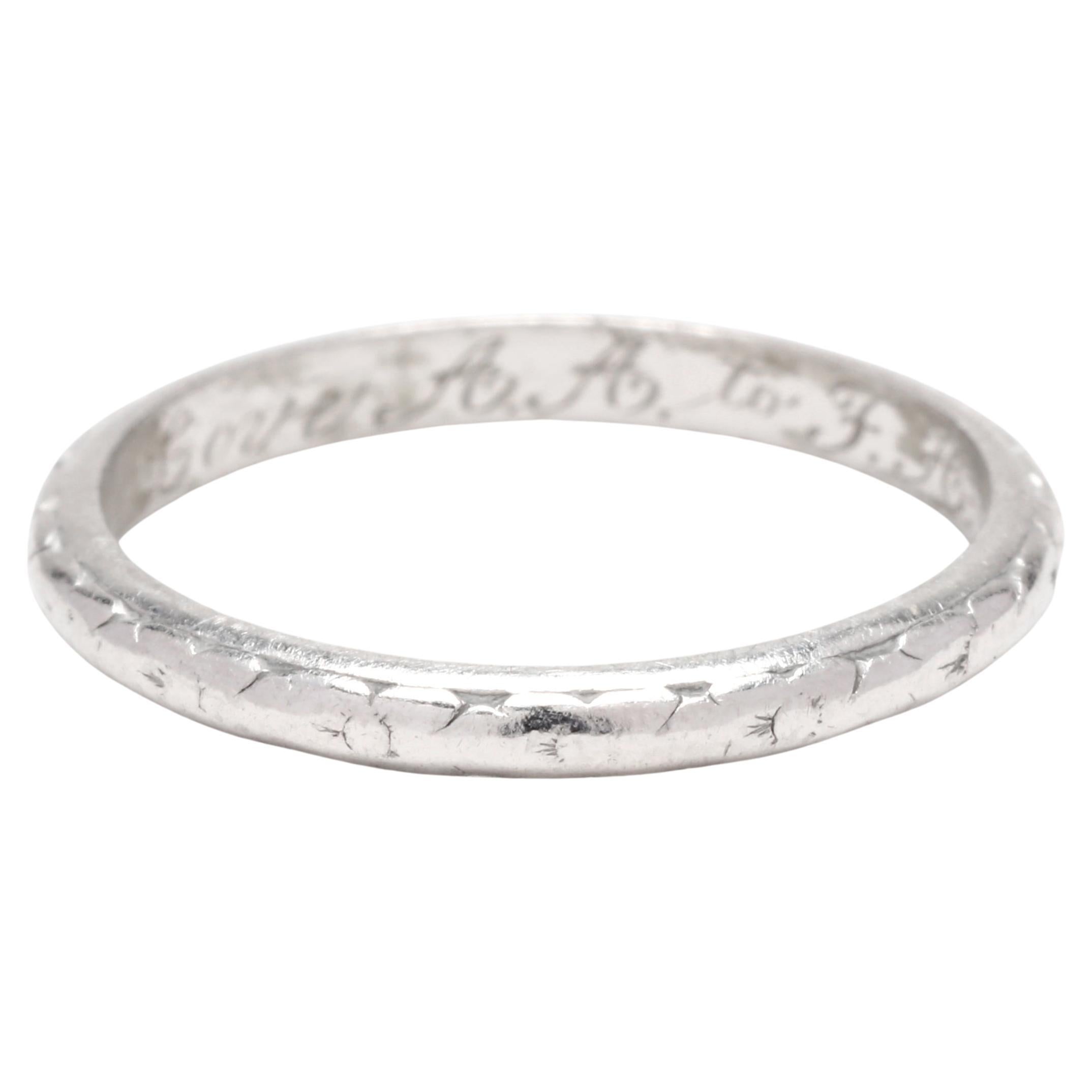 Art Deco Floral Engraved Wedding Band, Platinum, Ring Size 5.5, Thin Stackable