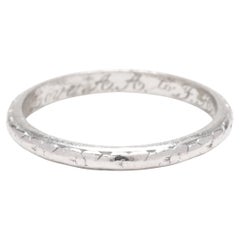 Antique Art Deco Floral Engraved Wedding Band, Platinum, Ring Size 5.5, Thin Stackable