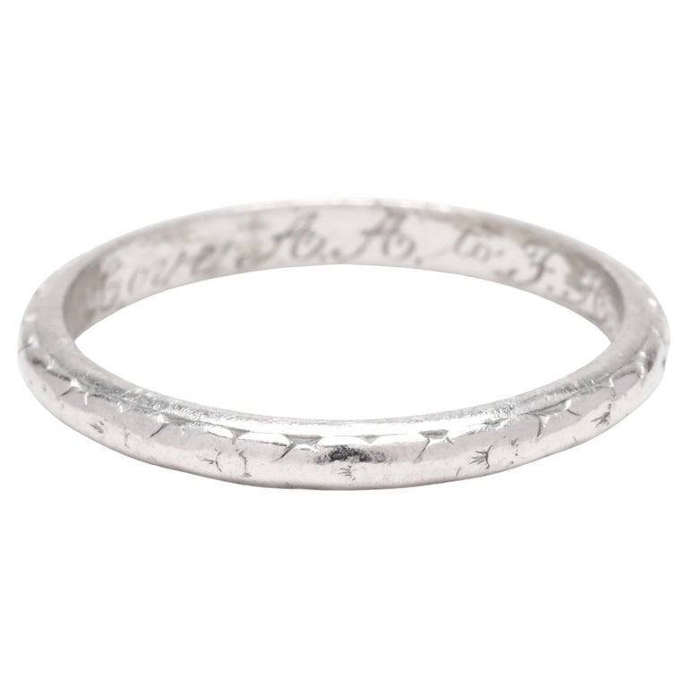 Art Deco Floral Engraved Wedding Band, Platinum, Ring Size 5.5, Thin ...