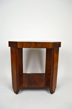 Art Deco Floral Gueridon / Side Table, Carved Walnut & Marquetry, circa 1925