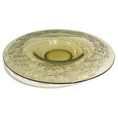 Plato de Vidrio con Motivos Florales Art Decó Firmado Verlys France