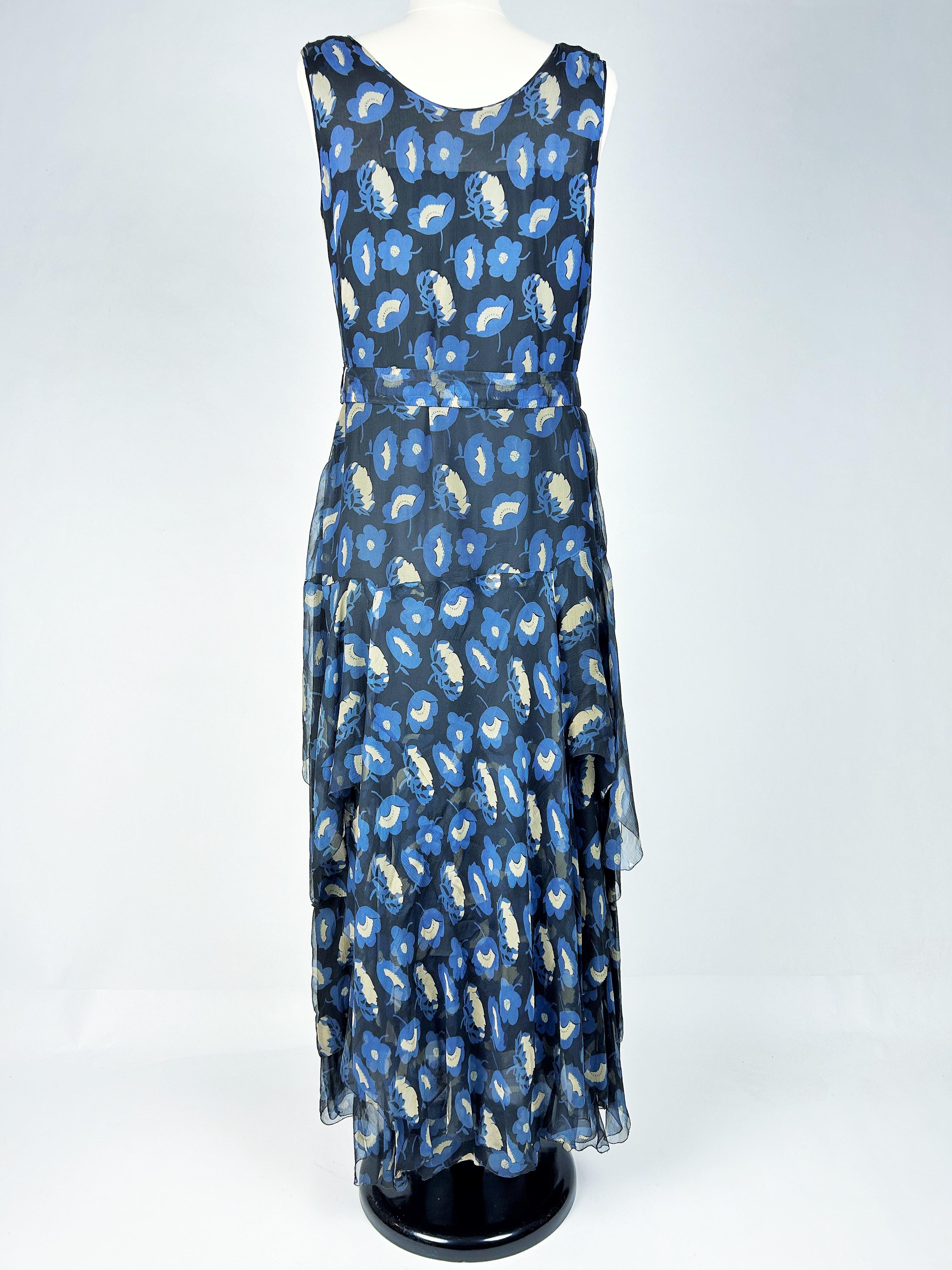 Vestido Art Déco de gasa con estampado floral - Francia Circa 1930 en venta 5