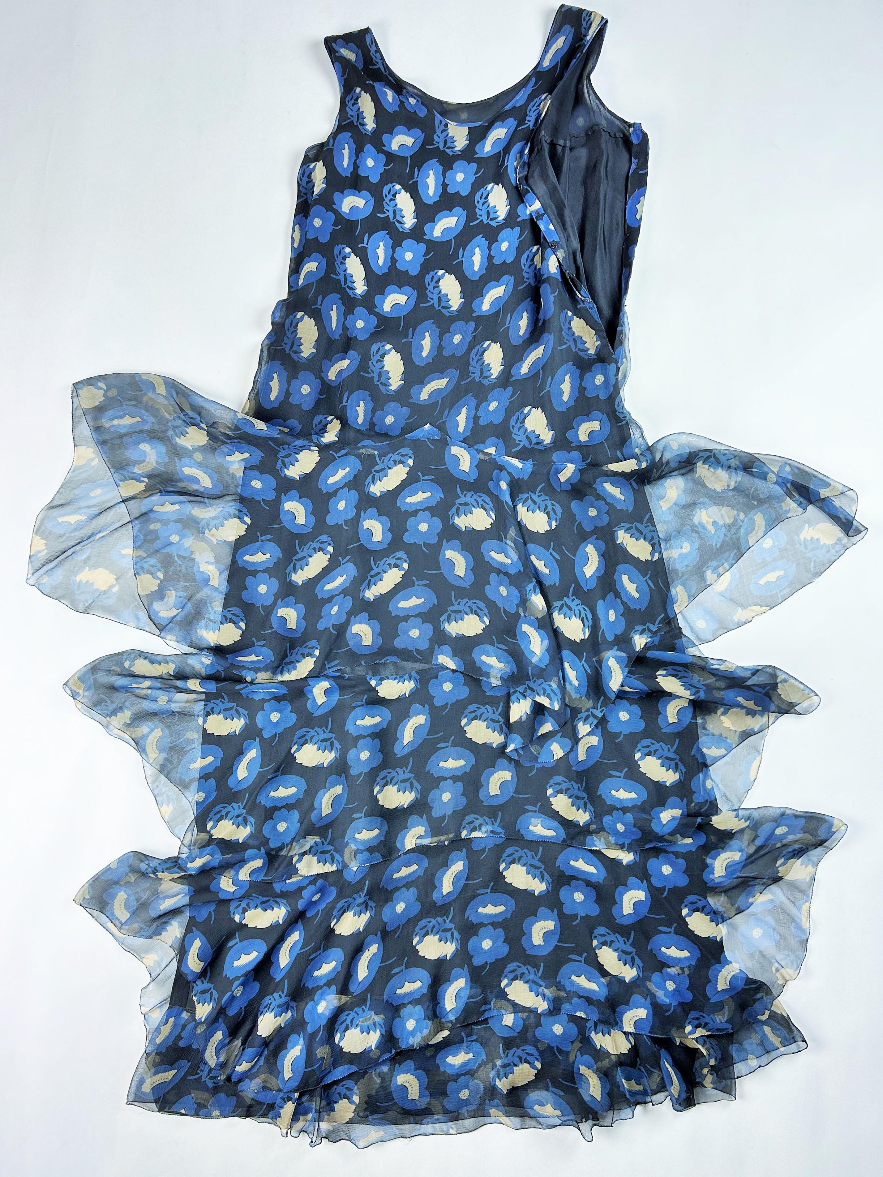 Vestido Art Déco de gasa con estampado floral - Francia Circa 1930 en venta 7