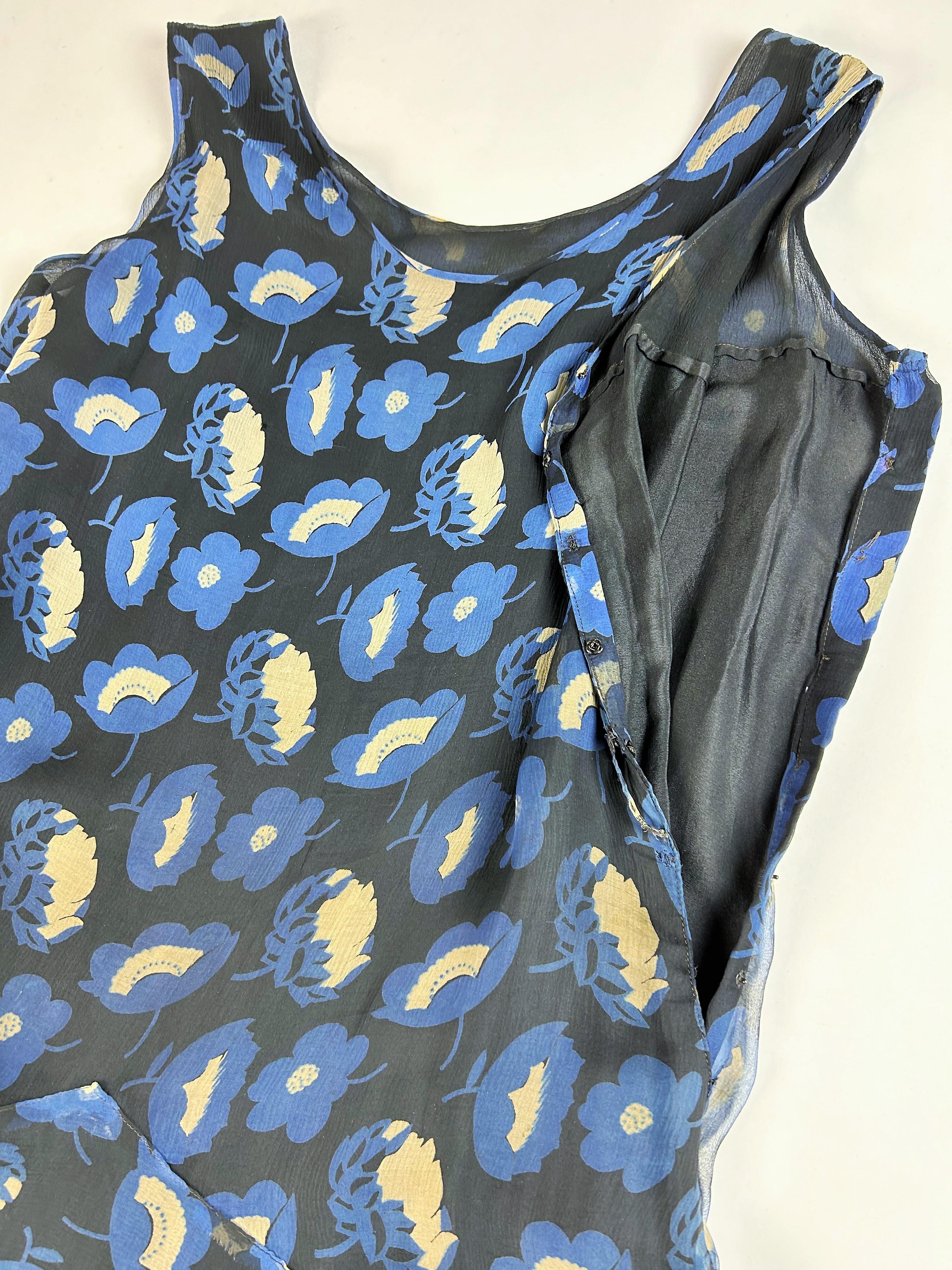 Vestido Art Déco de gasa con estampado floral - Francia Circa 1930 en venta 8